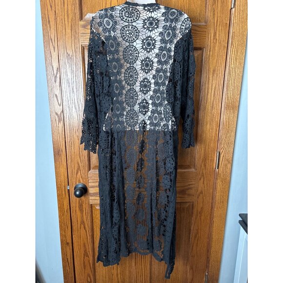 Black MOSSIMO Womens 100% Cotton Lace Boho Crochet Duster Open Cardigan M/L - Picture 4 of 8